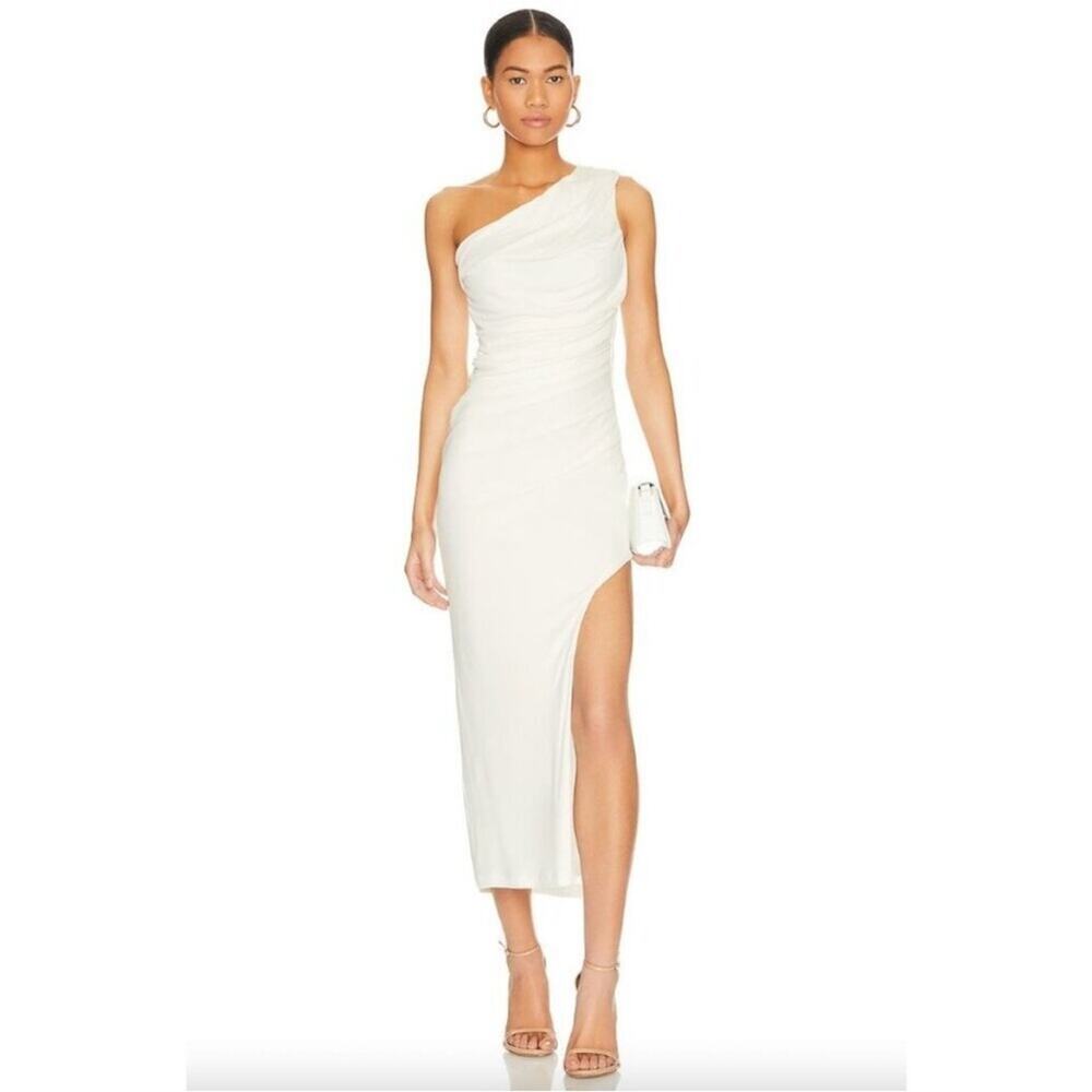 BARDOT Rosalie One Shoulder Sheath Midi Dress Orchid White Womens Size Small